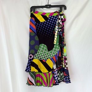 Libertine Multicolor Pop Art Style Polka Dot Print Silk Wrap Skirt S